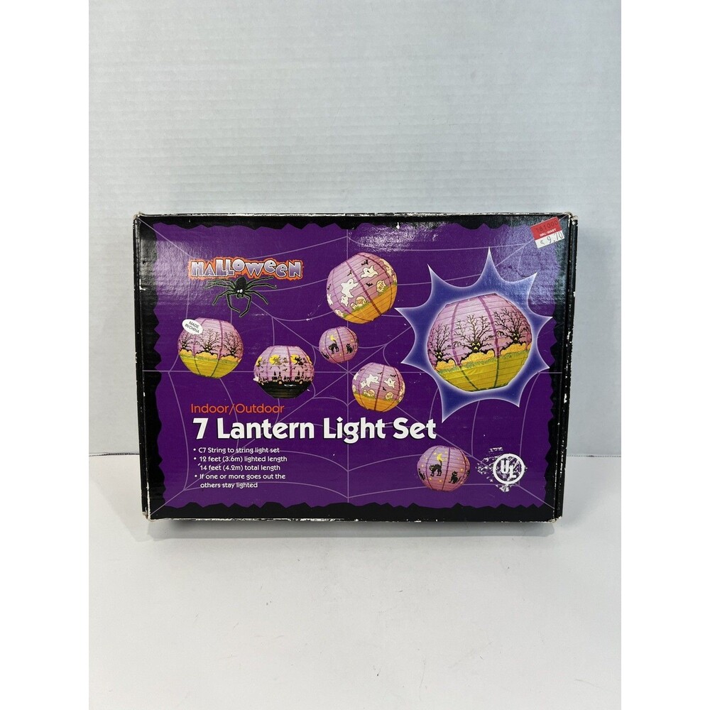 Halloween 7 Lantern Light Set C7 Lights Original Box Missing Lighted Cord